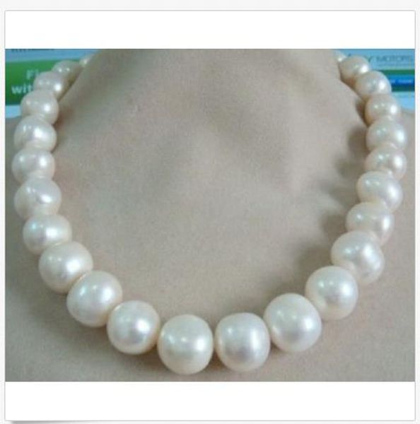 

huge 12-15mm south sea genuine white pearl necklace 14k gold clasp, Silver