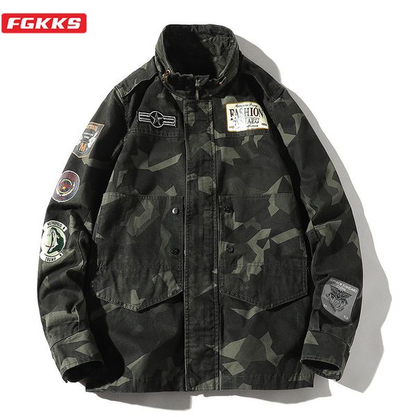

fgkks trend brand men jackets men's casual tooling style clothing jacket coats street camouflage jackets male, Black;brown