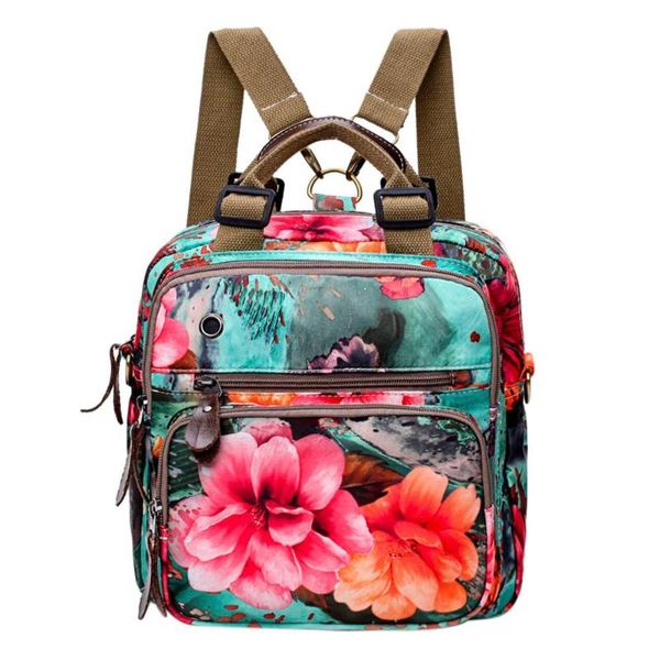 

chinese style women retro flowers print shoulder bag muti-pocket zipper travel backpack large capacity rucksack mochila feminina