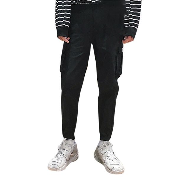 

plus size men pants streetwear hip hop cargo pants men casual loose ankle-length fashions pantalones hombre 2019, Black