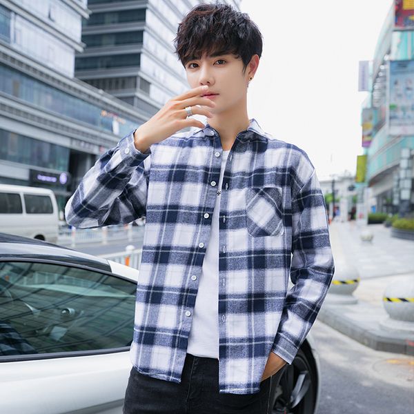 

мужские дизайнерские осенние плед нагрудные с длинным рукавом рубашки тонкий случайные кардиган, White;black