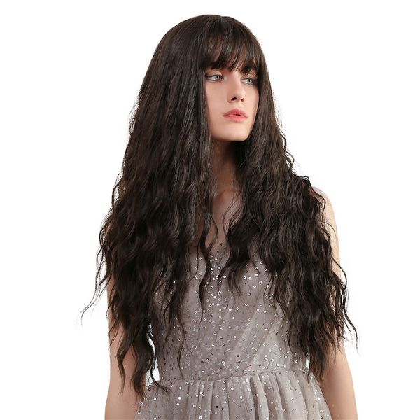 

28inch resistant synthetic wavy wigs daily party dating body wave wig brown, Black