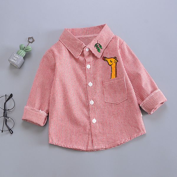 

children spring and autumn new style deer embroidery polo collar long sleeve shirt infants stripes cardigan, White;black