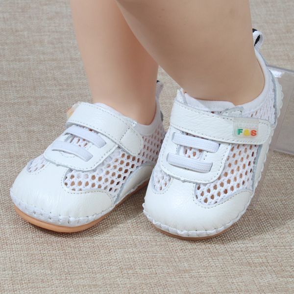 

2019 summer baby shoe leathers hollow cowhide infant first walking shoes breathable mesh anti-slip baby shoes pink yellow