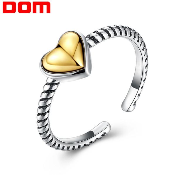 

dom 100% 925 sterling silver adjustable personality heart rings for women party silver jewelry pter041, Golden;silver