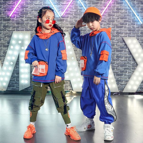 

синий осенний джаз танцевальные костюмы для детей детская улица хип-хоп танцевальный костюм performance wear клубный костюм, White