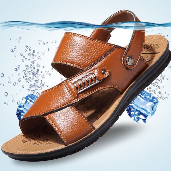 

men sandals summer men shoes casual leather sandals comfort male shoes slip on beach sandal breathable sandalias hombre, Black