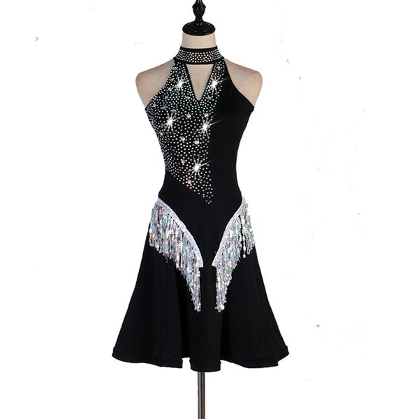 

brand new ladies high-end latin dance skirt new professional competition clothing sequins tassel dress ladies dance clothes, Black;red