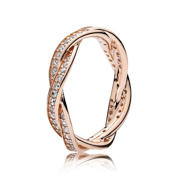 

розовое золото 18 карат сверкающие витые линии кольцо для pandora стерлингового серебра 925 пробы женские обручальные кольца наборы с оригин, Slivery;golden