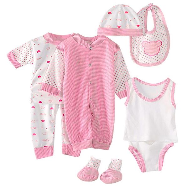 

8pcs newborn baby boy girl +hat+pants +bib+sock shose+romper outfits set children's clothes summer fashion baby suit #lr1, White