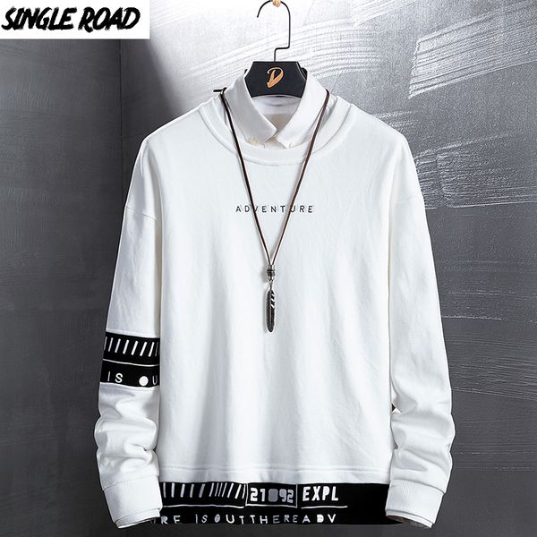 

singleroad crewneck sweatshirt men autumn japanese streetwear sweatshirts for men hip hop sweatshirts women harajuku white male, Black