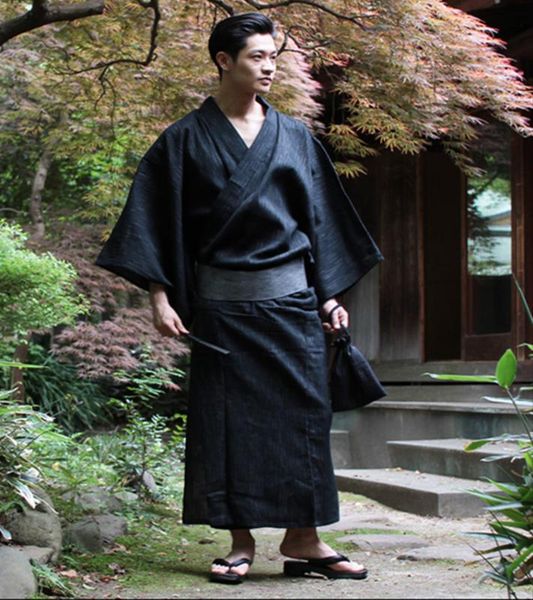 

male cool traditional japanese kimono men cotton robe yukata men's bath robe kimono with belt uniform stage performance clothing, Red