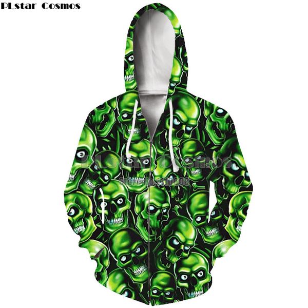 

plstar космос череп 3d printed молнии толстовки мужчины женщины hoody верхняя одежда марка качество спортивные костюмы хип-хоп толстовки пал, Black