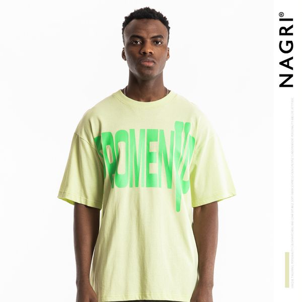 

nagri europe and america popular brand men's wear fluorescent green large v printed hip hop pure cotton casual short sleeve men, White;black