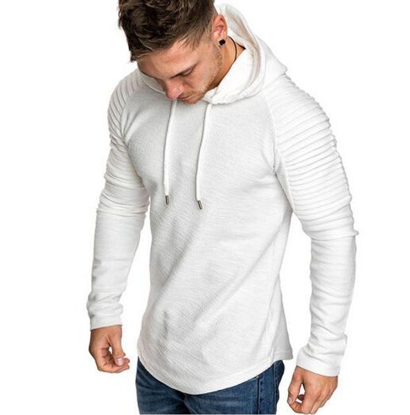 

new hoodies man's solid color slim fit high street hooded sweatshirt stripe fold sportswear mens, Black