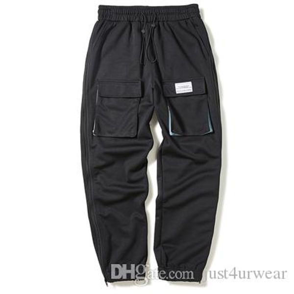 

мужские ins хип-хоп уличная мода брюки-карго карман молния контрастный цвет повседневные мужские спортивные брюки, Black