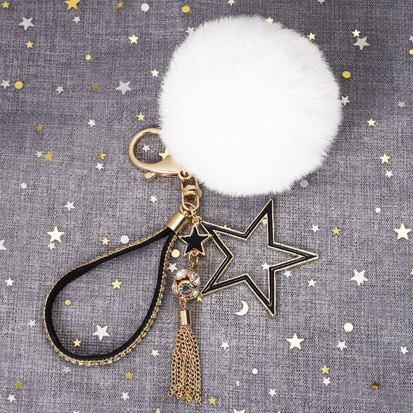

keychains cute fluffy pompom fur ball keychain decorative fancy fashion friend chain women key holder car bag charms, Silver