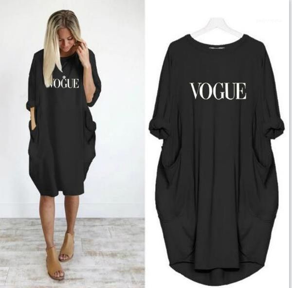 

designer dresses fashion long sleeve females clothing letter print women casual dresses loose big pocket womens, Black;gray