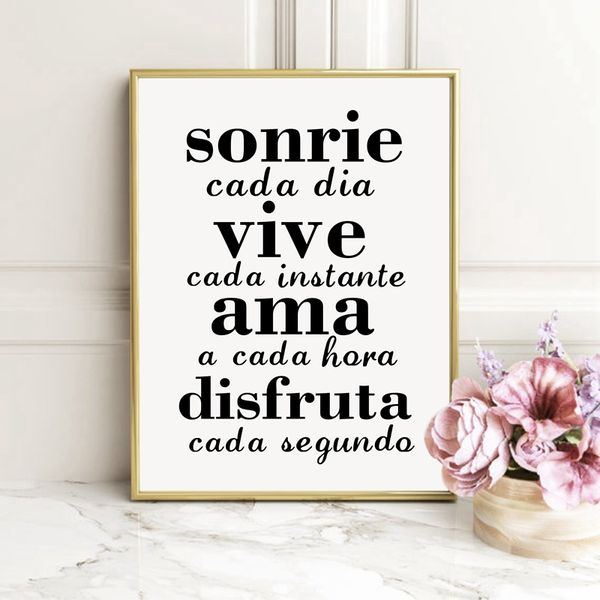 

spanish inspirational quotes canvas painting wall poster , smile everyday live every moment spanish canvas art prints home decor