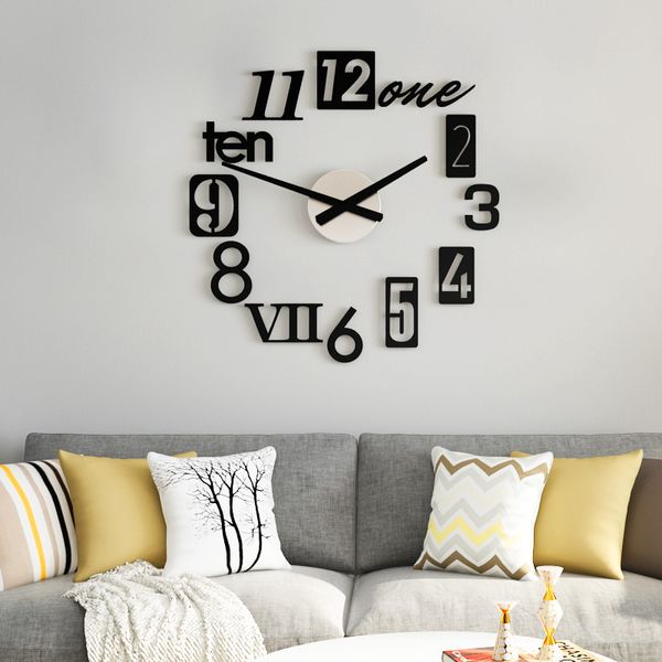 

2019 meisd new brief black sticker 3d diy large wall clock modern design acrylic quartz wall clocks living room home decoration
