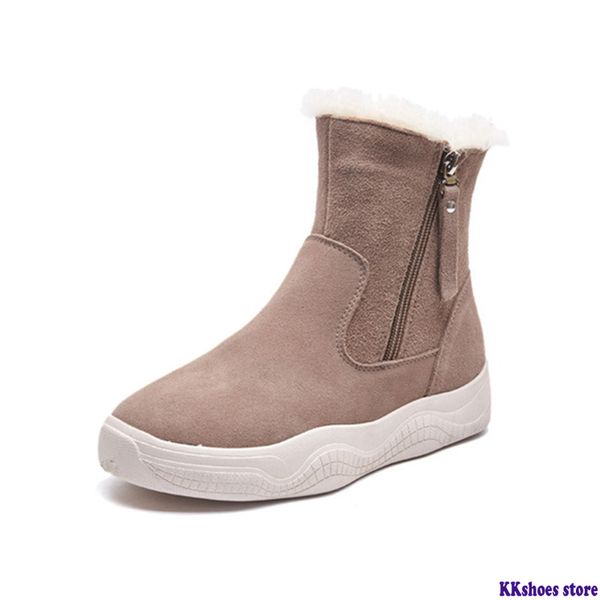 

women's ankle boots 2020 winter genuine leather snow boots for women shoes short plush woman warm winter shoes female boot, Black