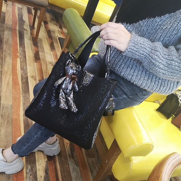 

bucket bag female 2020 new korean fashion wild mother-child grid cloth bead sequin shoulder diagonal bag tide ladies hand bags
