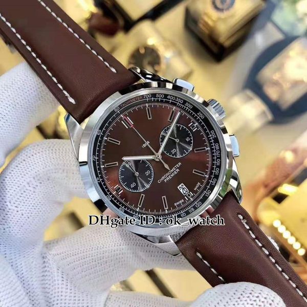 

new 42mm premier b01 ab01181a1q1x2 vk quartz chronograph mens watch brown dial brown leather strap gents sport watches 6 colors, Slivery;brown