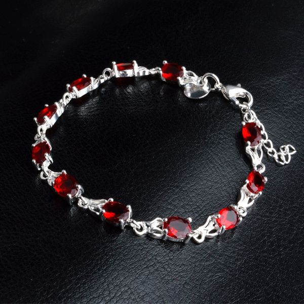 Pulseiras de diamante vermelho para mulheres meninas 925 esterlina prata designs designs de moda link cadeia jóias com fecho de lagosta 8 polegadas