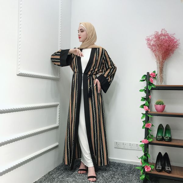 

2019 new arrival muslim summer stripe abaya full dress s-2xl plus size islamic women kaftan jubah, Red