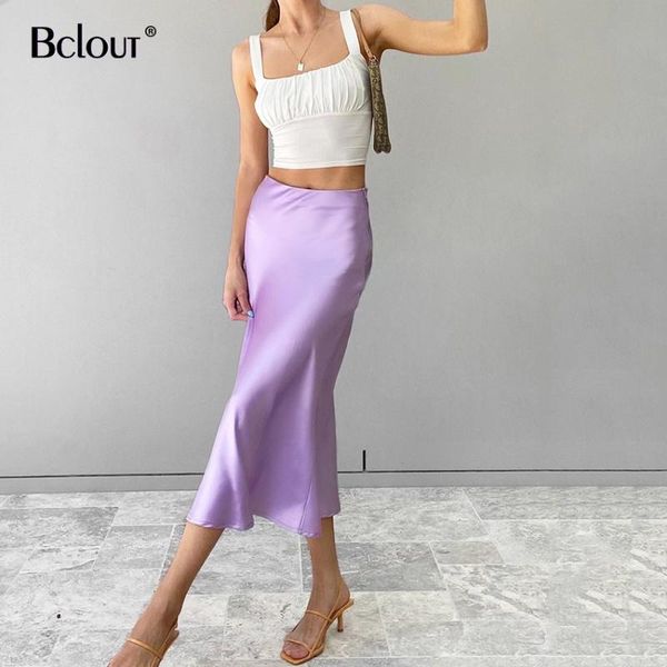 

bclout элегантный фиолетовый сплошной атласная юбка женщины шелк высокая талия весна лето длинная юбка 2020 уличная тонкая юбка женский новы, Black