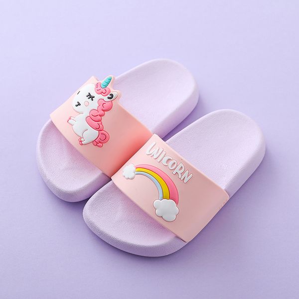 

3-9y kids cartoon unicorn indoor slippers toddler boys girls summer home flip flops children bedroom shoes beach wear slipper, Black