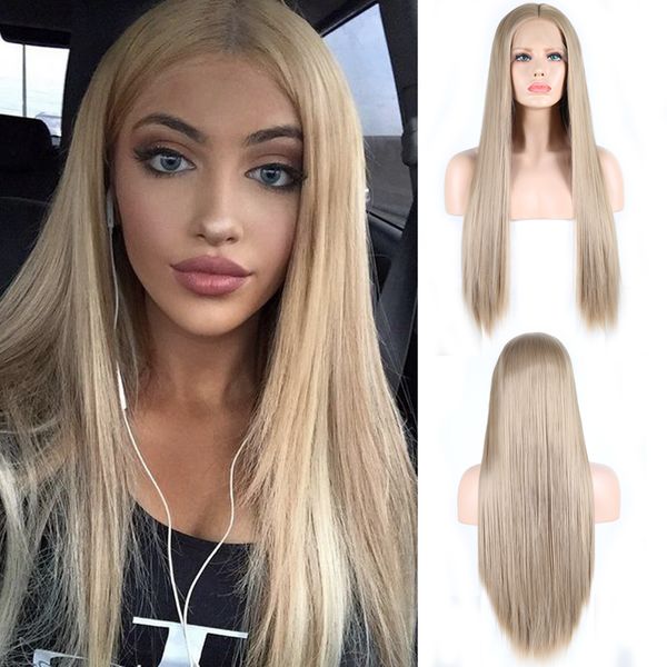 

charisma ash blonde wig 150 full density straight hair synthetic lace front wig with natural hairline synthetic wigs for women, Black