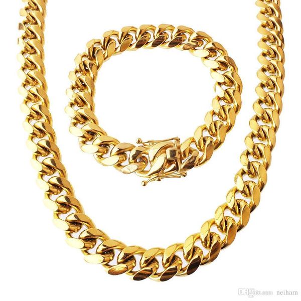 

из нержавеющей стали ювелирные изделия set качество кубинский link ожерелье браслет для mens снаряженная, Silver