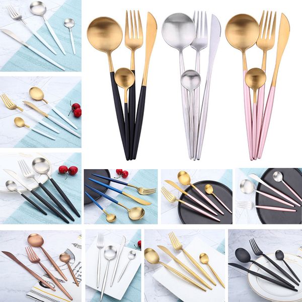 

4pcs/set flatware set spoon fork knife tea spoon stainless steel table dinnerware sets luxury western cultery set an2987