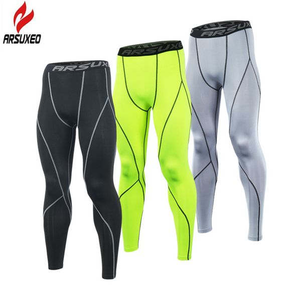 

arsuxeo 2018 running tights men compression pants tights workout leggings running sports skinny gym male trousers fitness pants, Black;blue