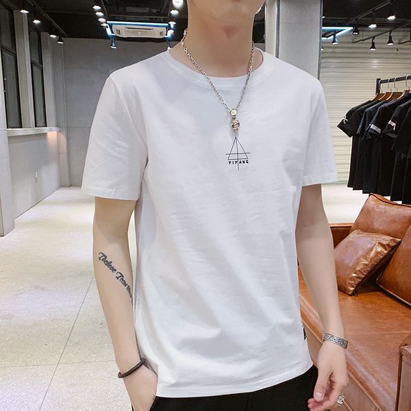 

hong kong style casual literature and art men's t-shirt korean-style fashion youth fashion man printed crew neck pullover men's, White;black