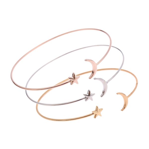 

3pcs metal bohemian moon stars cuff bracelet open adjustable bracelet, Golden;silver