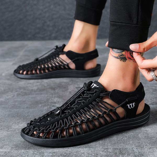 

men popular sandals men casual knit sandals big size roman shoes for man summer outdoor shoes couple shoe shoe zy3291, Black