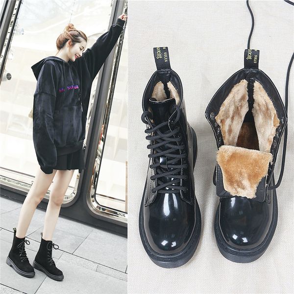 

botas mujer 2019 warm shoes women snow boots with fur brand ladies footware western style ankle boots cross-tied black botines