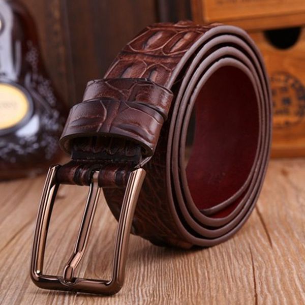 

2018 brand new fashion belts for men alligator style pin buckle belt brown 120 cm casual male genuine leather girdle jeans, Black;brown