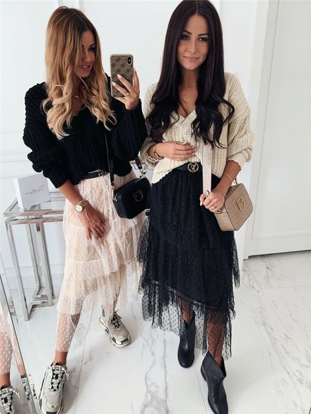 

women high waist ruffle mesh tutu skirt sheer net tulle pleated long party summer female party clothes, Black