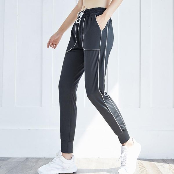 

besgo pocket sport pants women loose running pants striped sports quick dry yoga training trousers gym fitness trousers, Black;blue