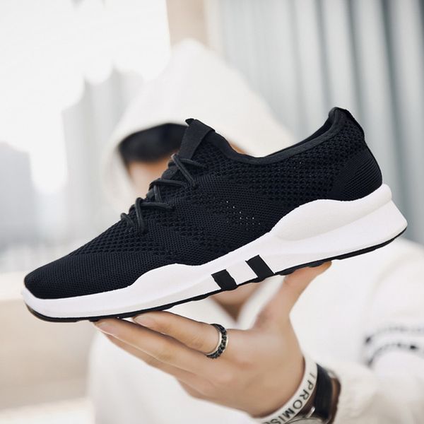 

men casual shoes men sneakers breathable fashion shoes slip on walking white sneakers male solid footwear, Black