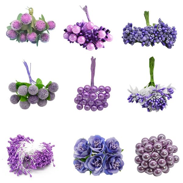 

mini mixed purple artificial plant flower cherry stamen berries bouquet christmas wedding cake gift box diy wreath deco supplies