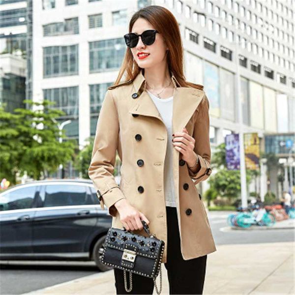 

2020 spring fashion double breasted trench coat women cloak windproof waterproof lapel short slim women coat 158, Tan;black