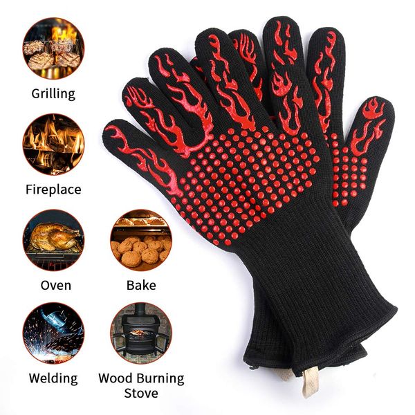 

outdoor hiking camping gloves thick silicone gloves barbecue heat-resistant cooking baking, Black