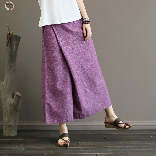 

цвет брюки твердая середина талии новая юбка 2019 новые брюки vintage сыпучие хлопок белье голеностопного длина широкая нога лето, Black;white