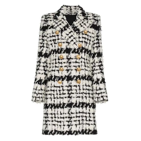 

new stylish runway 2019 designer wool coat women's double breasted lion buttons long coat overcoat, Black