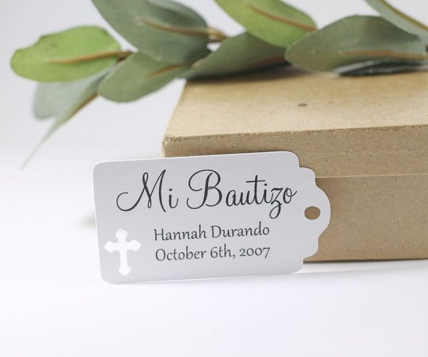 

custom any language baptism mi bautizo thank you tags for confirmation - white catholic favor tags - christian party favor