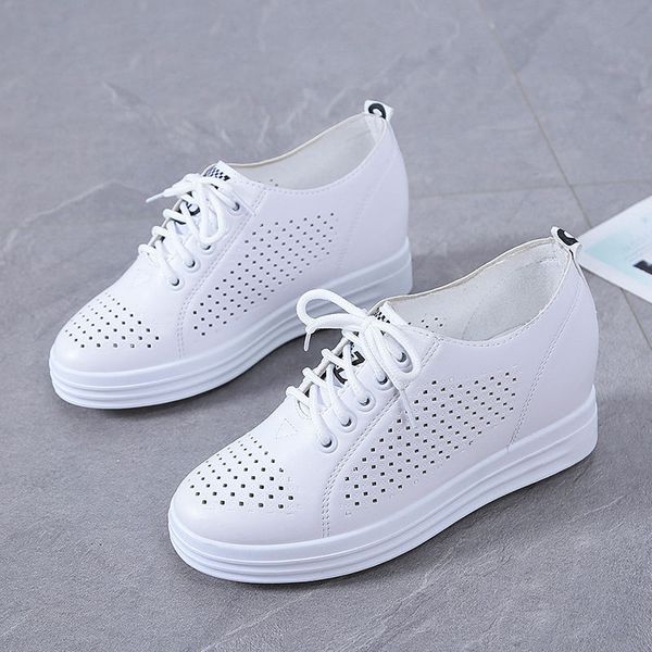 

summer hollow out breathable white shoes] 2019 new style elevator female sports casual shoes thick bottomed students shoes, Black